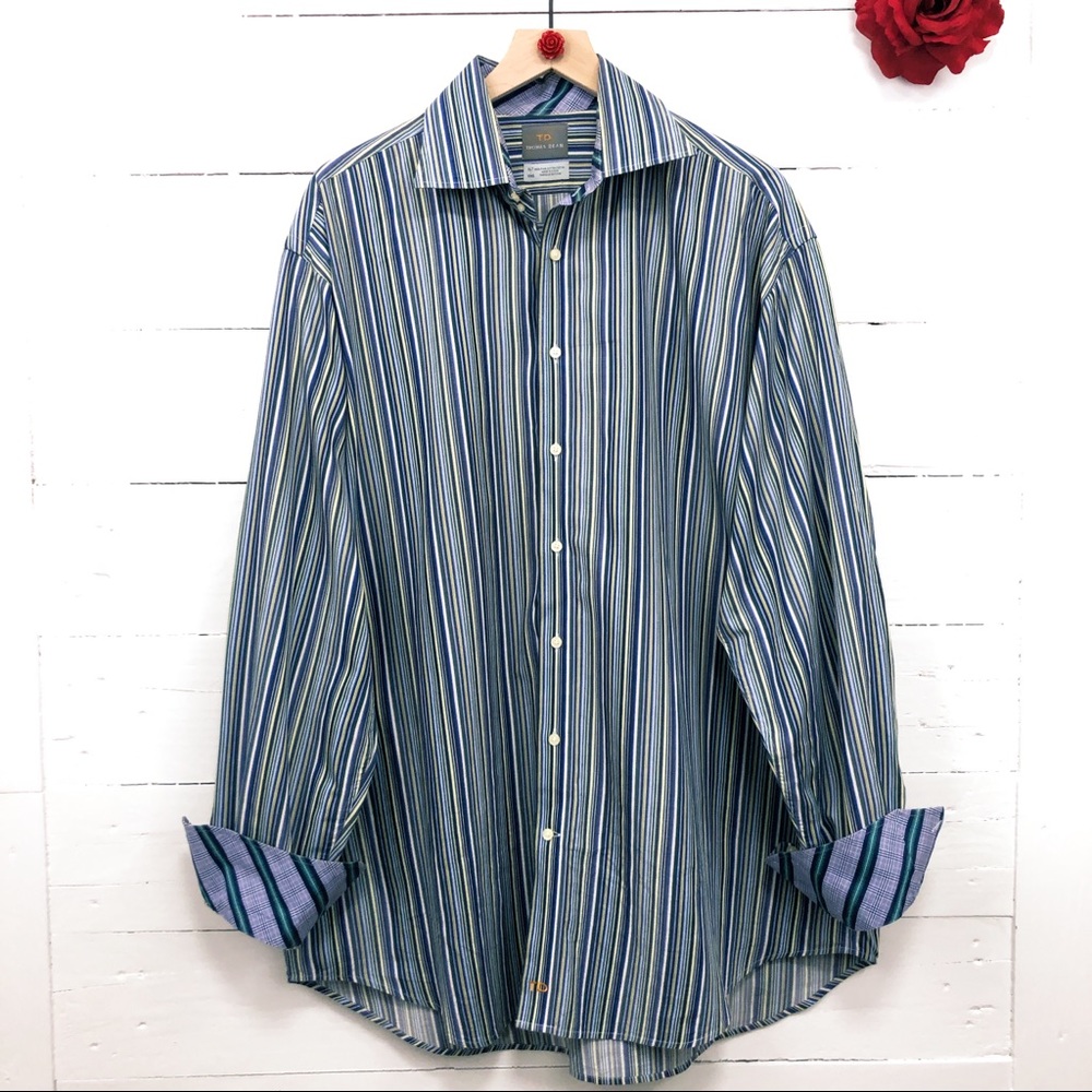 Thomas Dean TD Striped Button Up Shirt Blue XLT - Picture 2 of 8
